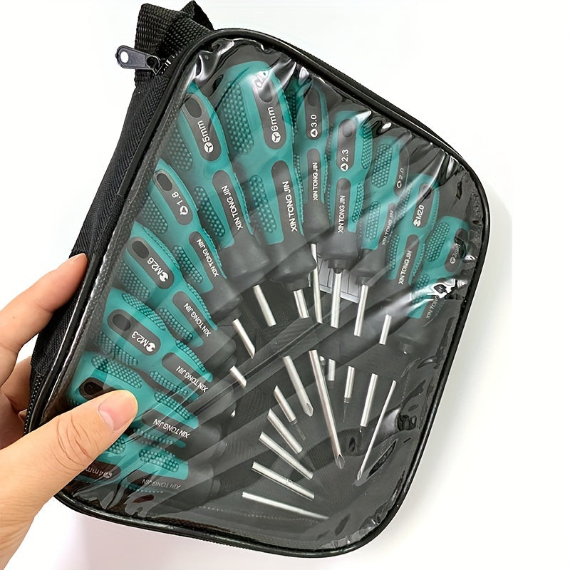 12pcs XIN TONG JIN Specialty Screwdriver Set - U-Shaped, Y-Shaped, Triangle Tips for Electronics & Appliances - Durable Plastic/Metal with Textured Grip Handles in Clear Case