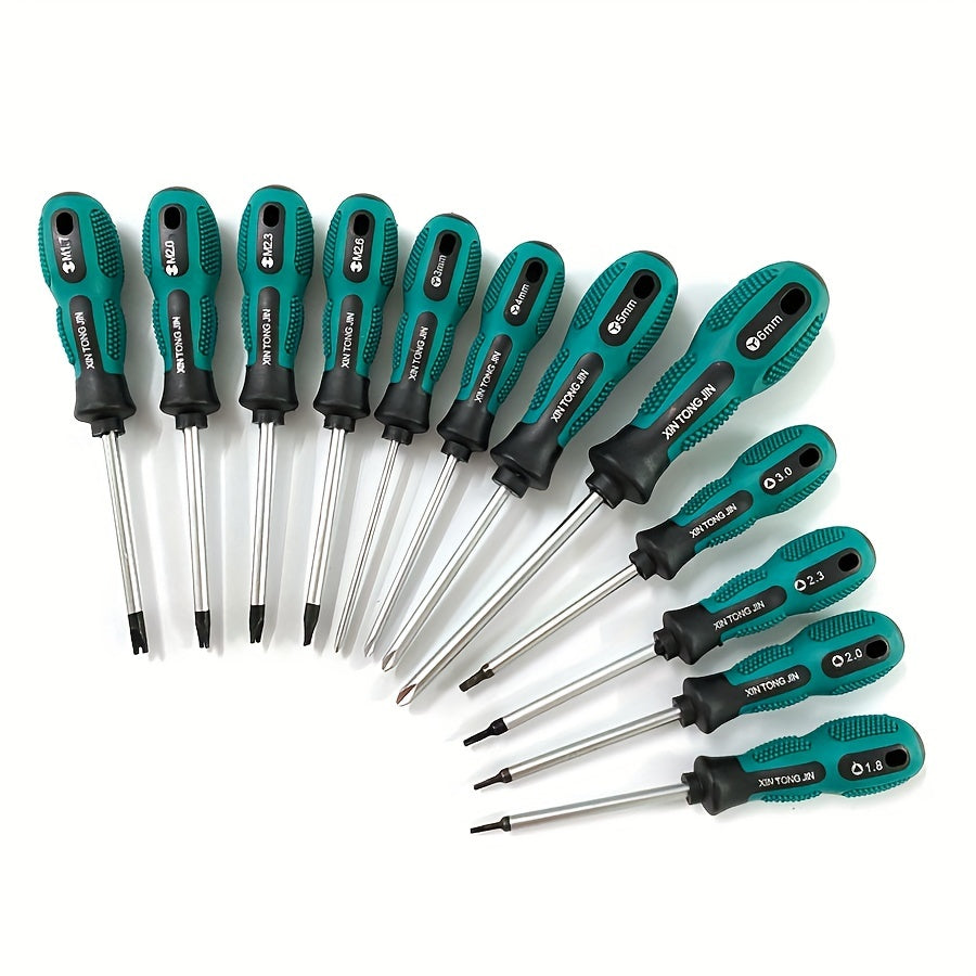 12pcs XIN TONG JIN Specialty Screwdriver Set - U-Shaped, Y-Shaped, Triangle Tips for Electronics & Appliances - Durable Plastic/Metal with Textured Grip Handles in Clear Case