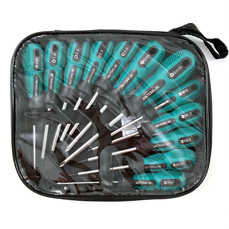 12pcs XIN TONG JIN Specialty Screwdriver Set - U-Shaped, Y-Shaped, Triangle Tips for Electronics & Appliances - Durable Plastic/Metal with Textured Grip Handles in Clear Case