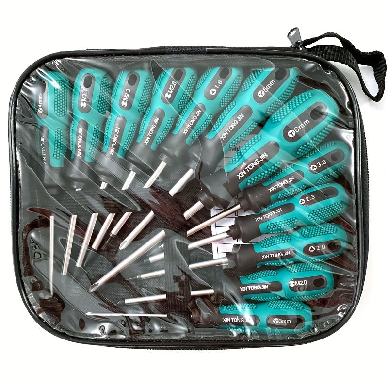 12pcs XIN TONG JIN Specialty Screwdriver Set - U-Shaped, Y-Shaped, Triangle Tips for Electronics & Appliances - Durable Plastic/Metal with Textured Grip Handles in Clear Case