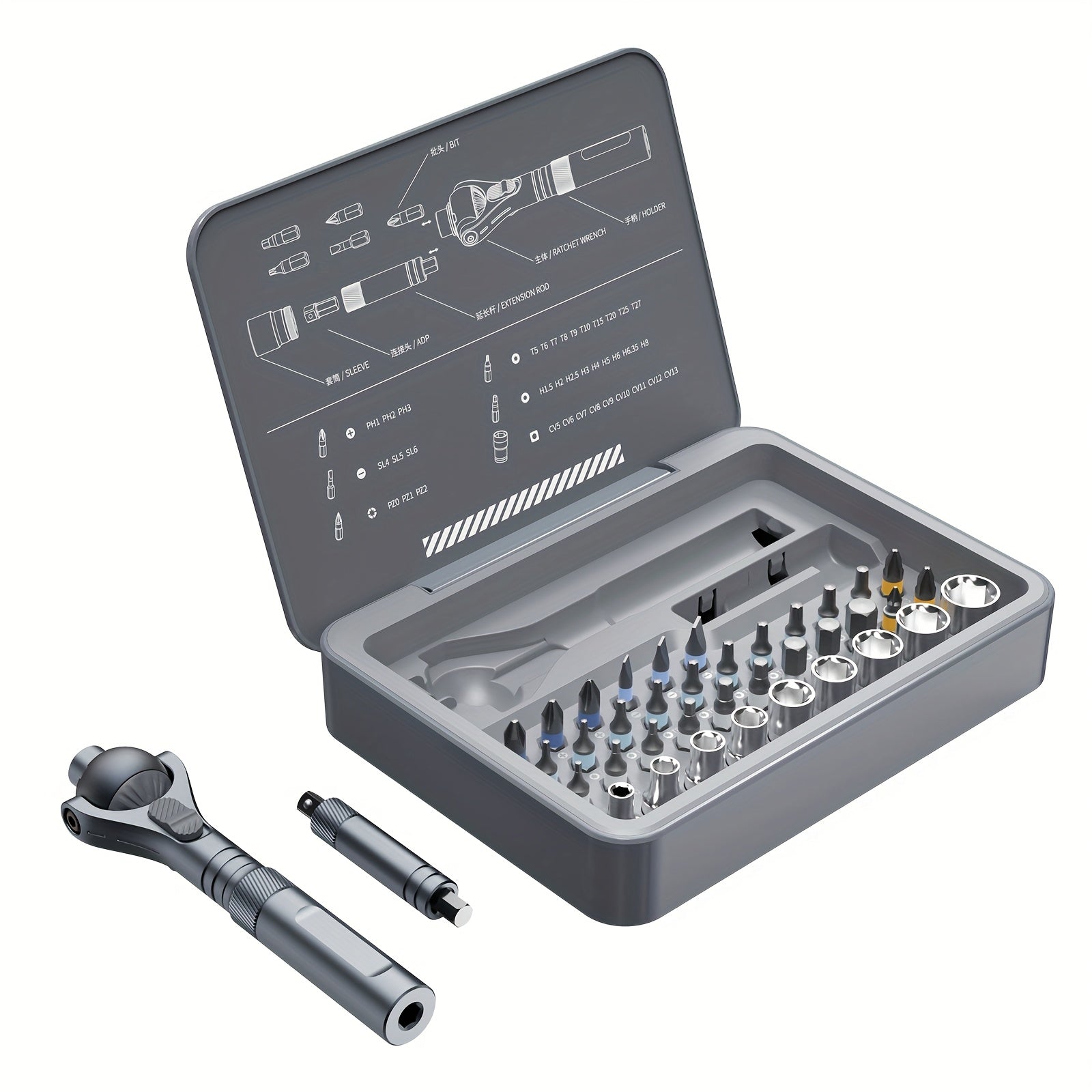 Magnetic Screwdriver Set, Detachable Ratchet Handle Multifunctional Screwdriver Set, Household Maintenance Tool Kit